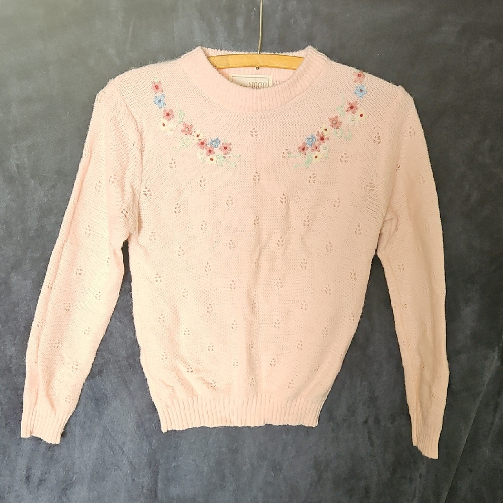 Vintage Pink Floral Embroidered Sweater